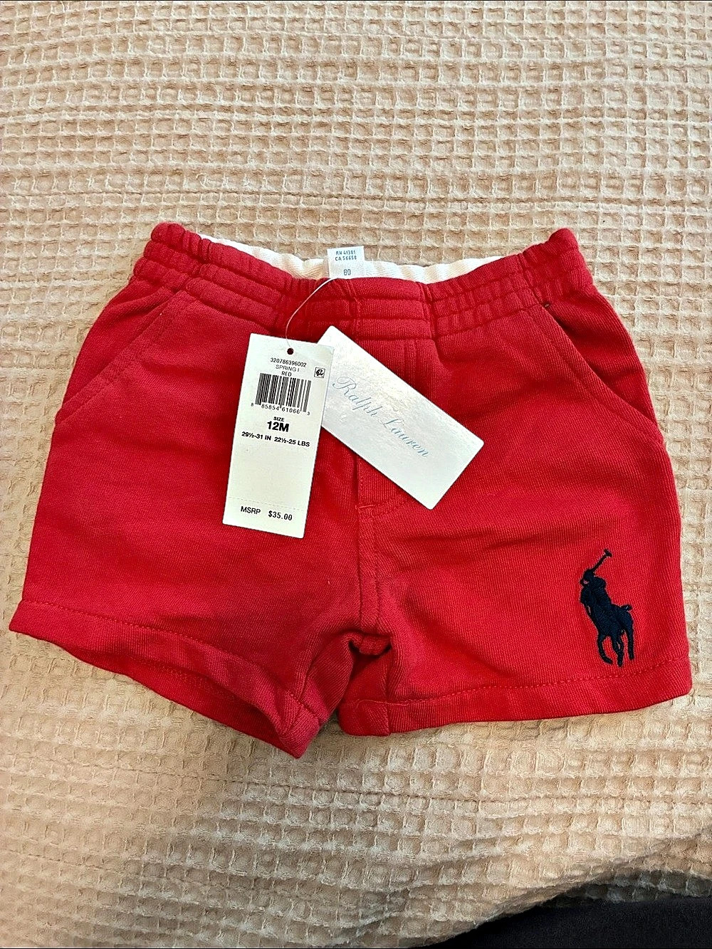 Polo Ralph Lauren Toddler Boys Fleece Drawstring Shorts Red 12M